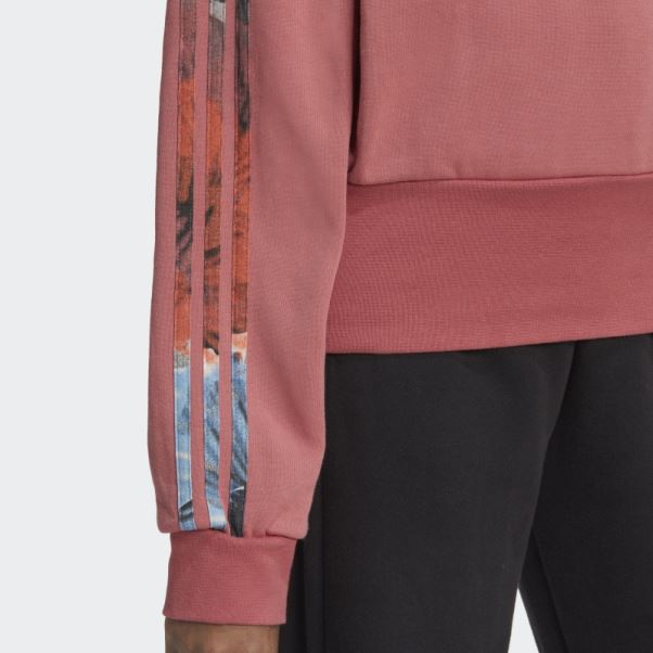 Adidas Sweat à Capuche Rouge à 3 Bandes à Fleurs