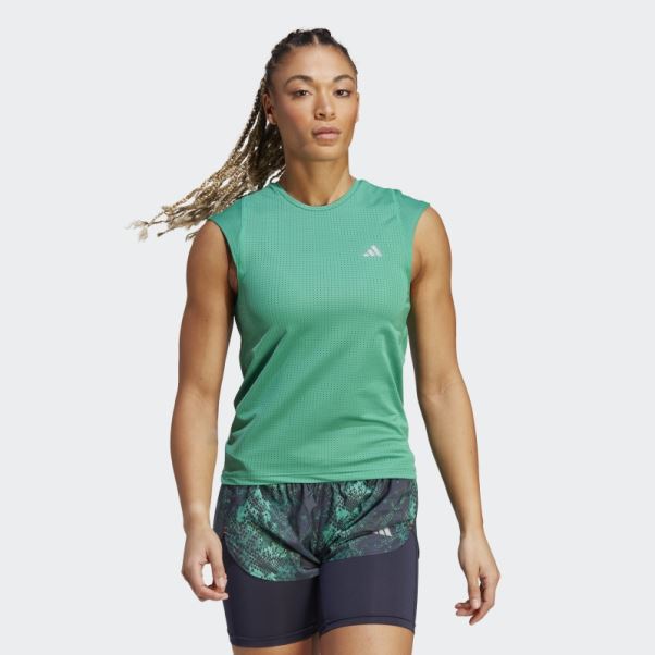 T-shirt Adidas Course Rapide Vert Court