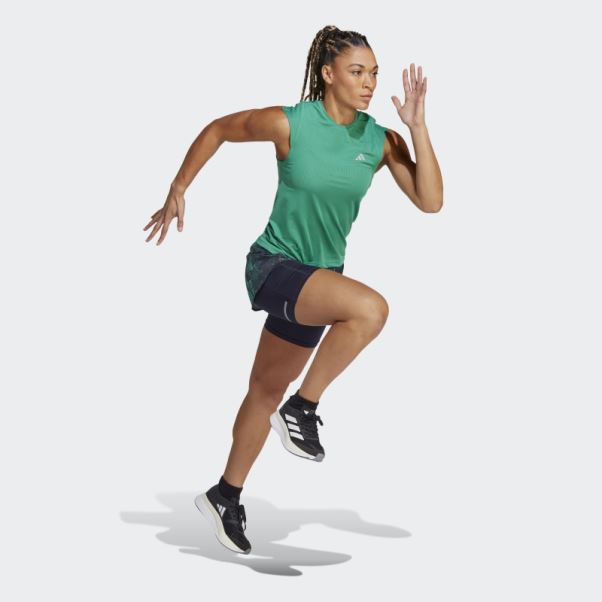 T-shirt Adidas Course Rapide Vert Court