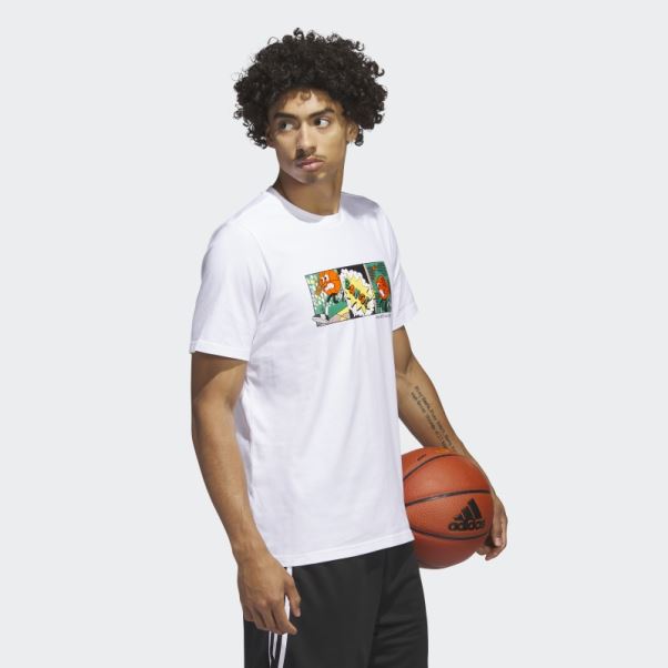 T-shirt Graphique De Basket-ball à Petites Rayures Adidas Blanc