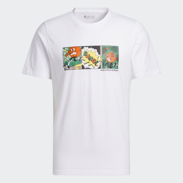 T-shirt Graphique De Basket-ball à Petites Rayures Adidas Blanc