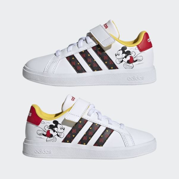 Adidas X Disney Grand Court Mickey Chaussures à Crochets Et Boucles Blanc Chaud
