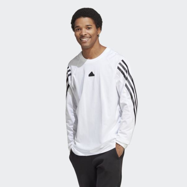 T-shirt à Manches Longues Adidas Future Icons à 3 Bandes Blanc