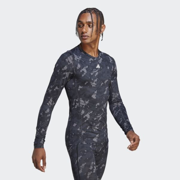 Adidas Techfit Haut D'entraînement à Manches Longues Imprimé Noir