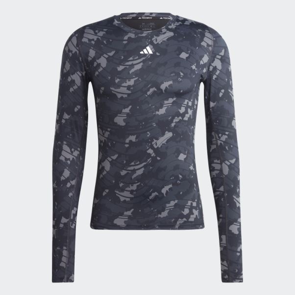 Adidas Techfit Haut D'entraînement à Manches Longues Imprimé Noir