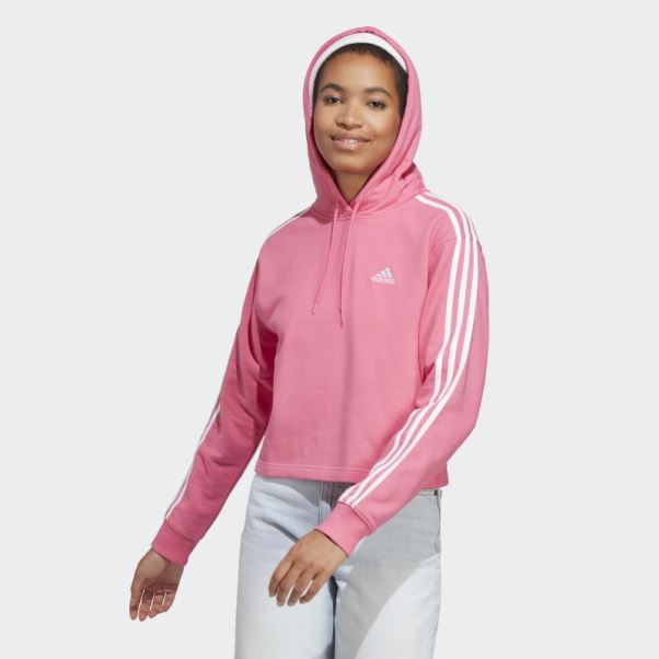 Sweat à Capuche Court En Molleton à 3 Bandes Adidas Essentials Magenta