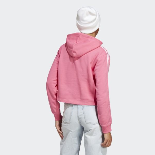 Sweat à Capuche Court En Molleton à 3 Bandes Adidas Essentials Magenta