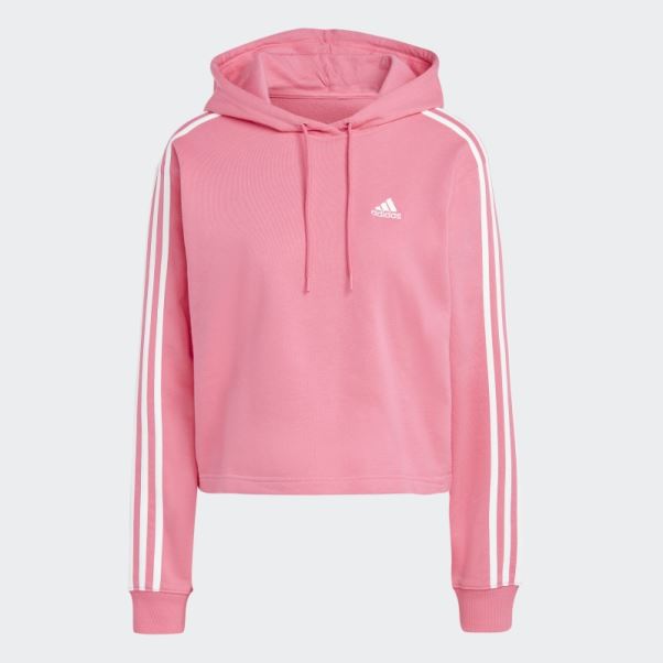 Sweat à Capuche Court En Molleton à 3 Bandes Adidas Essentials Magenta