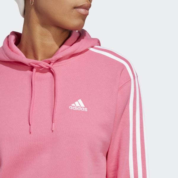 Sweat à Capuche Court En Molleton à 3 Bandes Adidas Essentials Magenta