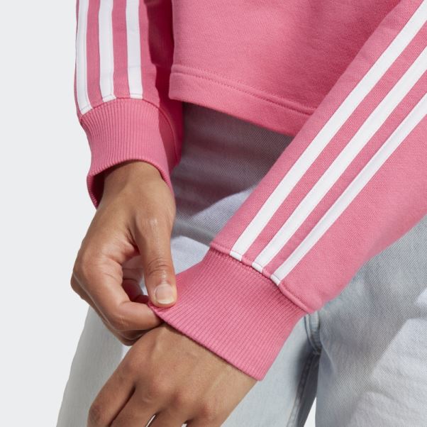 Sweat à Capuche Court En Molleton à 3 Bandes Adidas Essentials Magenta