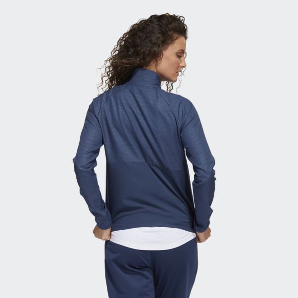Pull 1/4 Pression Gaufré Bleu Marine Adidas