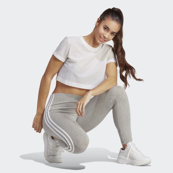 Legging Taille Haute En Jersey Simple 3 Bandes Essentials Gris Moyen Adidas