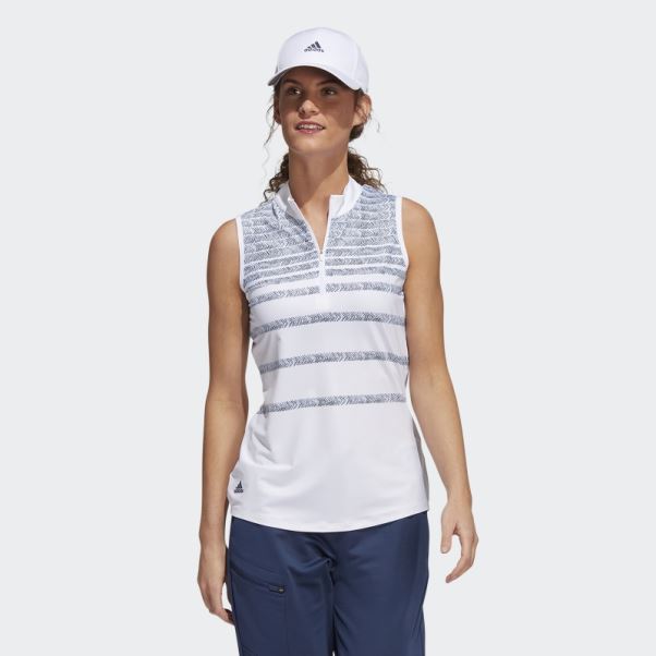 Polo Sans Manches Adidas Bleu Marine à Rayures à Chevrons