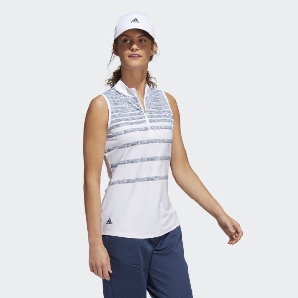 Polo Sans Manches Adidas Bleu Marine à Rayures à Chevrons