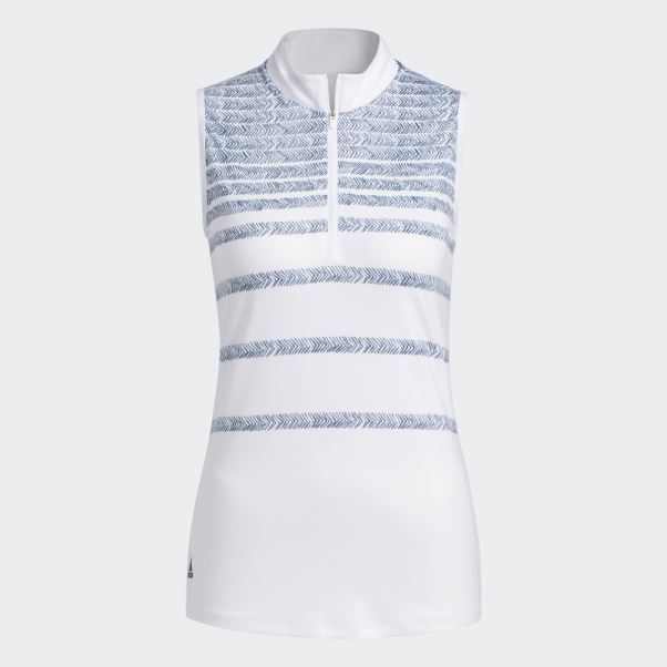 Polo Sans Manches Adidas Bleu Marine à Rayures à Chevrons