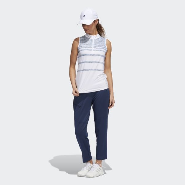 Polo Sans Manches Adidas Bleu Marine à Rayures à Chevrons