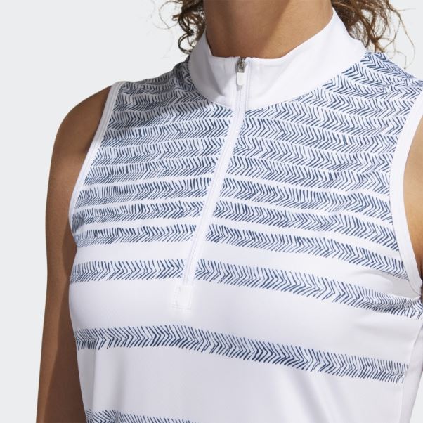 Polo Sans Manches Adidas Bleu Marine à Rayures à Chevrons