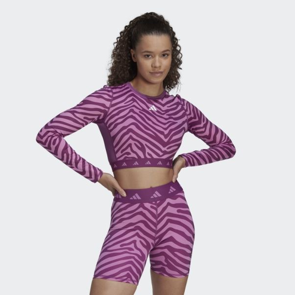 Adidas Hyperglam Techfit Crop Long Sleeve Zebra Tee Lilas