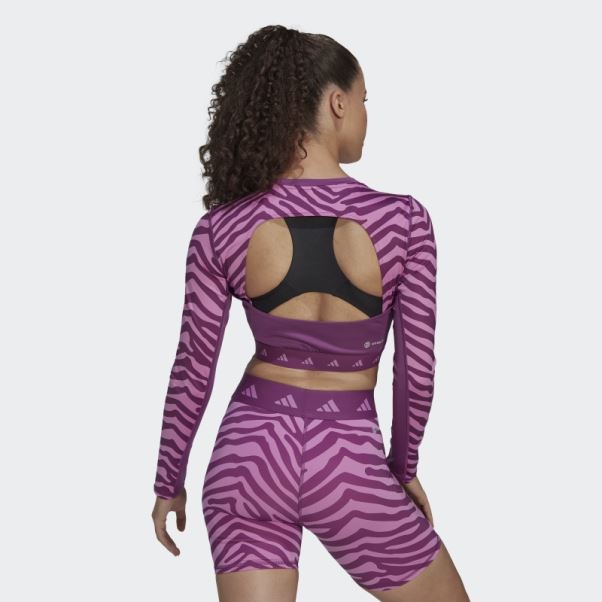 Adidas Hyperglam Techfit Crop Long Sleeve Zebra Tee Lilas