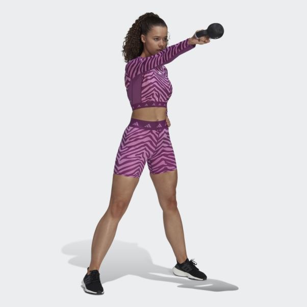 Adidas Hyperglam Techfit Crop Long Sleeve Zebra Tee Lilas