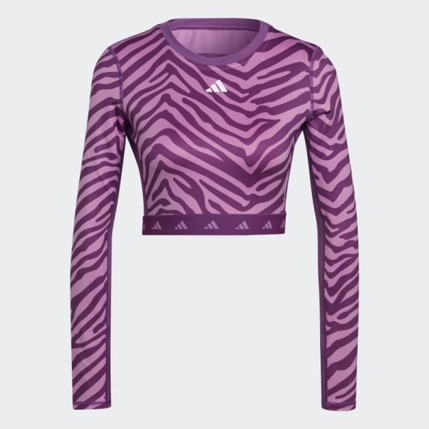 Adidas Hyperglam Techfit Crop Long Sleeve Zebra Tee Lilas