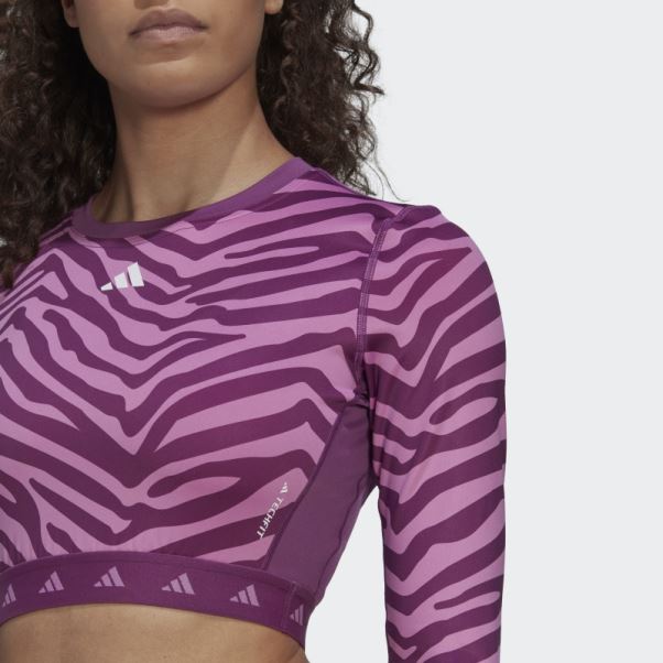 Adidas Hyperglam Techfit Crop Long Sleeve Zebra Tee Lilas