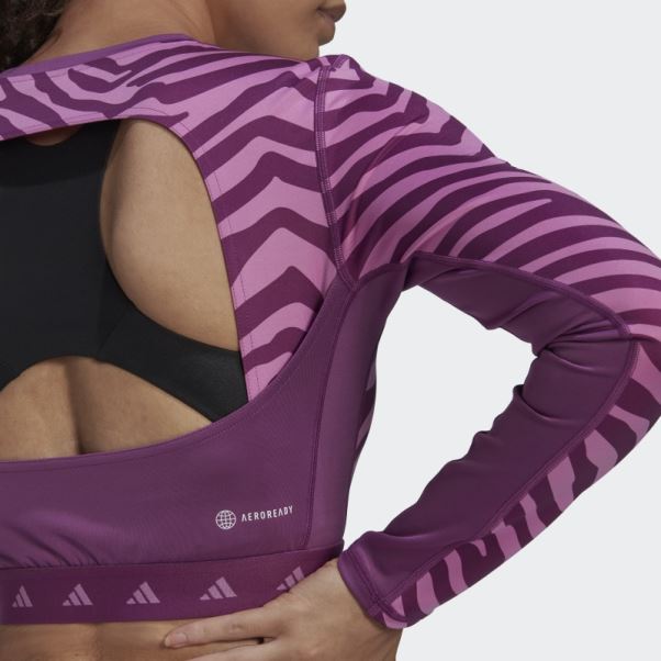 Adidas Hyperglam Techfit Crop Long Sleeve Zebra Tee Lilas