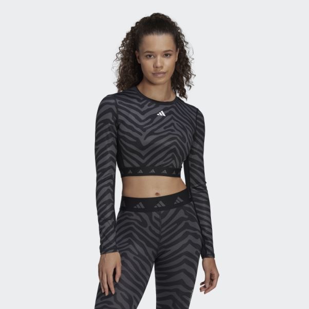 T-shirt Zèbre Hyperglam Techfit Crop à Manches Longues Multicolore Adidas