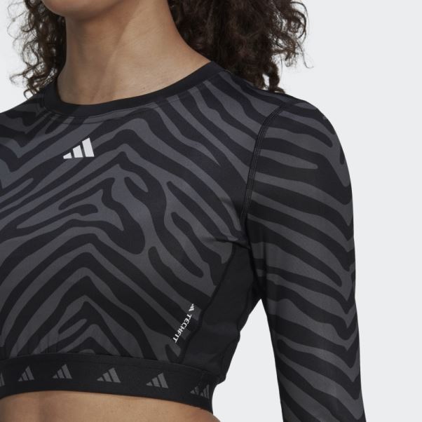 T-shirt Zèbre Hyperglam Techfit Crop à Manches Longues Multicolore Adidas