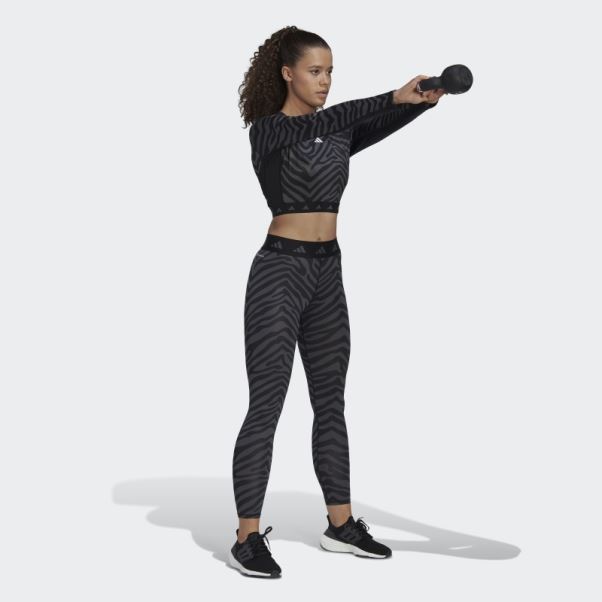 Adidas Hyperglam Techfit Crop Long Sleeve Zebra Tee Noir