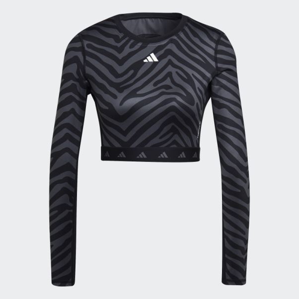 Adidas Hyperglam Techfit Crop Long Sleeve Zebra Tee Noir