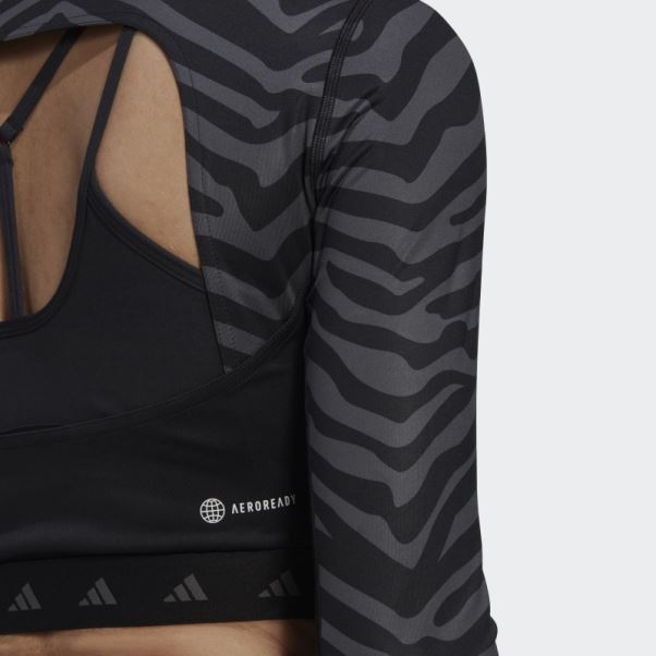 Adidas Hyperglam Techfit Crop Long Sleeve Zebra Tee Noir