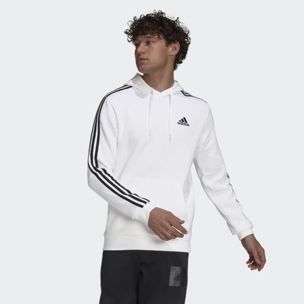 Sweat à Capuche Adidas Essentials 3 Bandes En Polaire Blanc