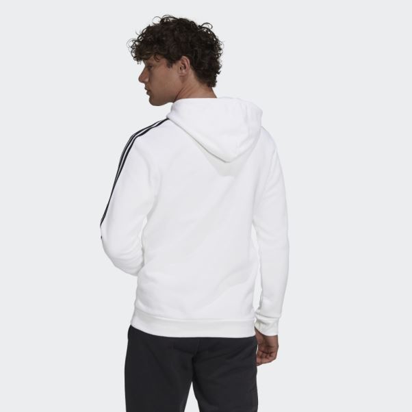 Sweat à Capuche Adidas Essentials 3 Bandes En Polaire Blanc