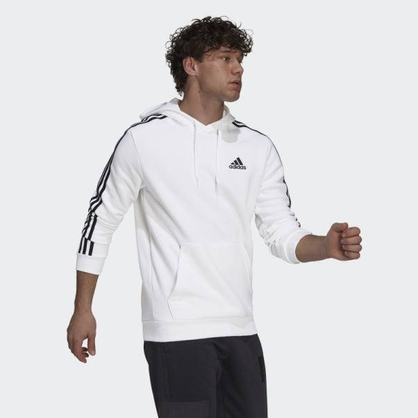 Sweat à Capuche Adidas Essentials 3 Bandes En Polaire Blanc