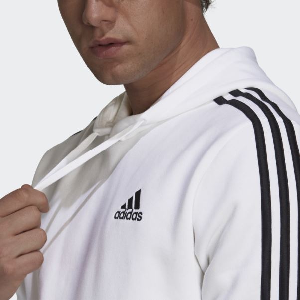 Sweat à Capuche Adidas Essentials 3 Bandes En Polaire Blanc