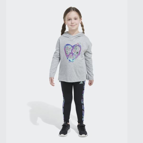 Ensemble Ls Hood Tee Tight Gris Chiné Adidas