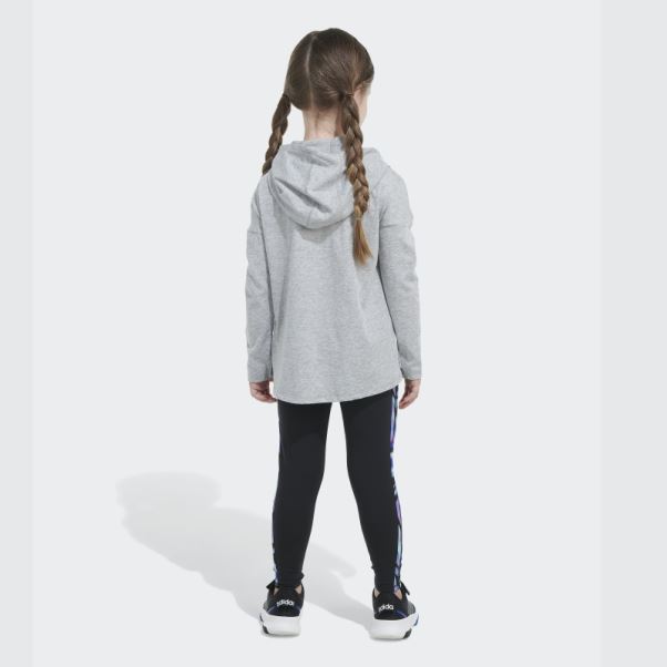 Ensemble Ls Hood Tee Tight Gris Chiné Adidas