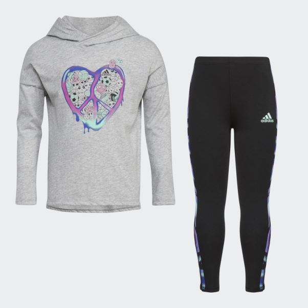 Ensemble Ls Hood Tee Tight Gris Chiné Adidas
