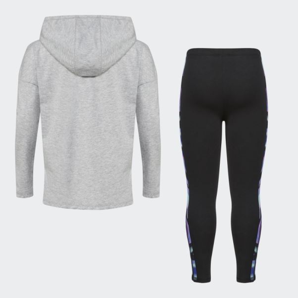 Ensemble Ls Hood Tee Tight Gris Chiné Adidas