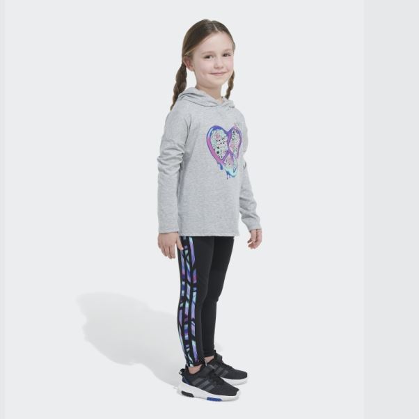 Ensemble Ls Hood Tee Tight Gris Chiné Adidas