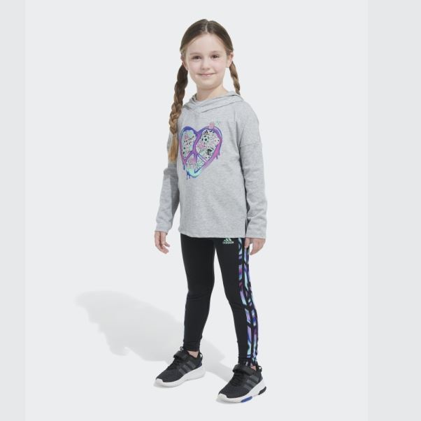 Ensemble Ls Hood Tee Tight Gris Chiné Adidas