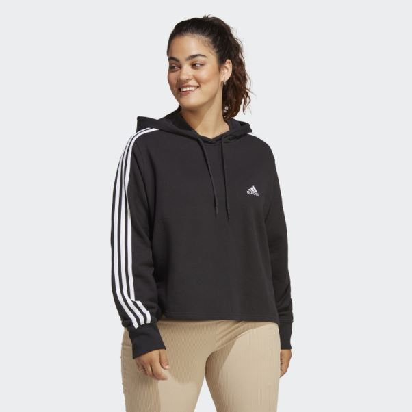 Sweat à Capuche Court En Molleton à 3 Bandes Essentials (taille Plus) Adidas Noir
