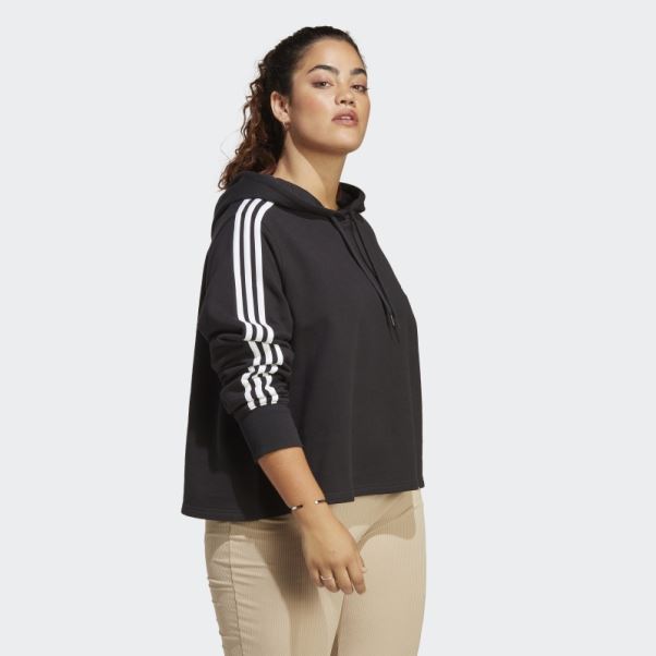 Sweat à Capuche Court En Molleton à 3 Bandes Essentials (taille Plus) Adidas Noir