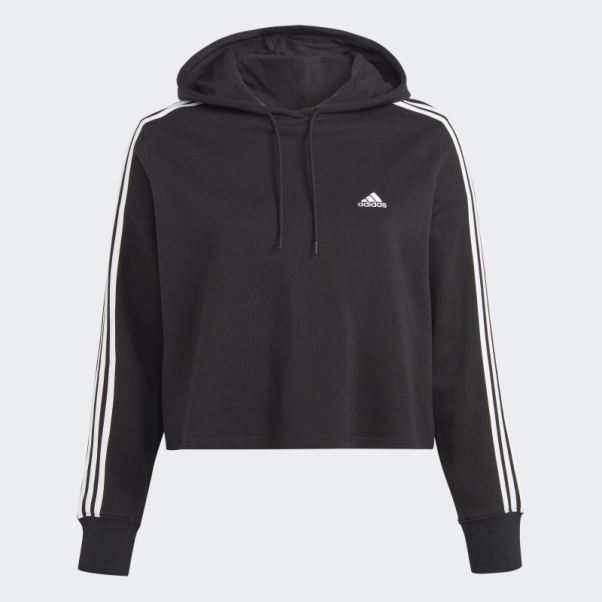 Sweat à Capuche Court En Molleton à 3 Bandes Essentials (taille Plus) Adidas Noir