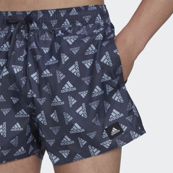 Short De Bain Clx Imprimé Logo Adidas Bleu Marine Très Court