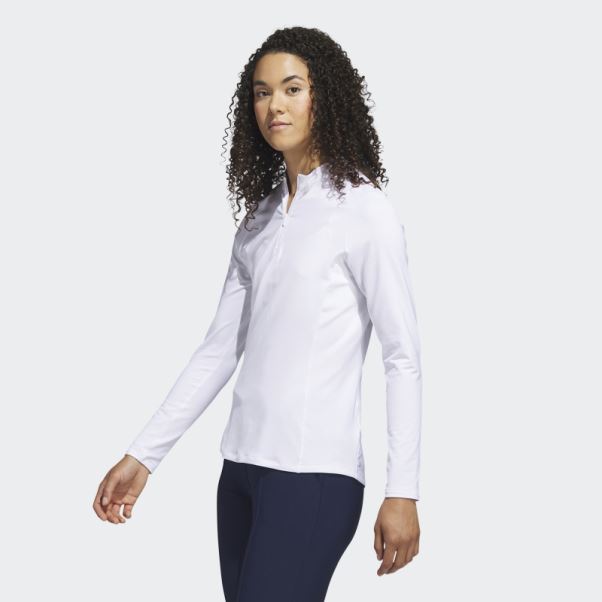 Polo De Golf à Manches Longues Et Quart De Zip Blanc Adidas