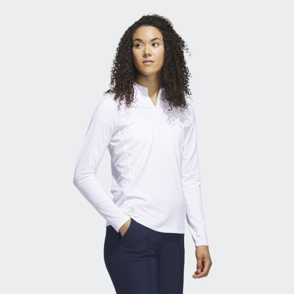 Polo De Golf à Manches Longues Et Quart De Zip Blanc Adidas
