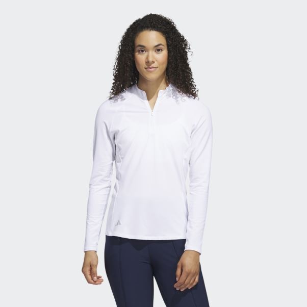 Polo De Golf à Manches Longues Et Quart De Zip Adidas Blanc