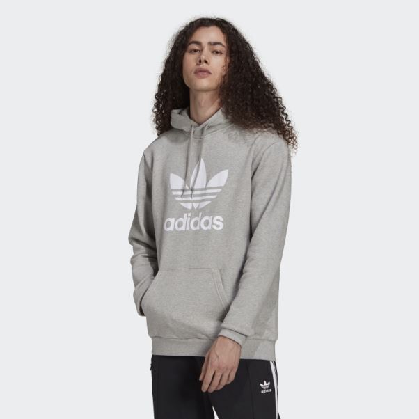 Sweat à Capuche Adidas Adicolor Classics Trèfle Gris Moyen